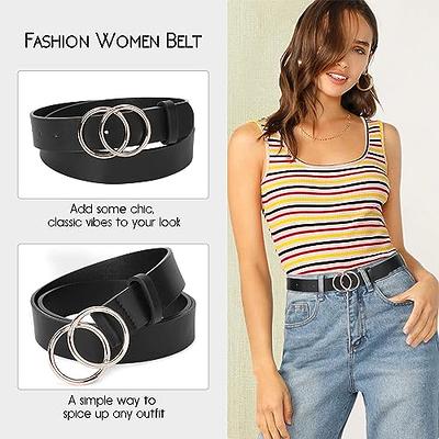 SUOSDEY Women Leather Belts,Plus Size Fashion Soft Faux Leather Jeans Belts  with O-Ring Buckle