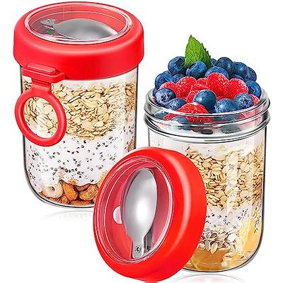 RTWDKFQ 4 Pack overnight oats containers with lids and Spoons,16-Oz Glass  Mason Jars oatmeal container, Leak-proof meal prep jars for Milk,  Vegetable