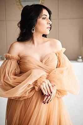 Fluffy Tulle Off Shoulder Puffy Sleeve Maternity Dresse Photoshoot