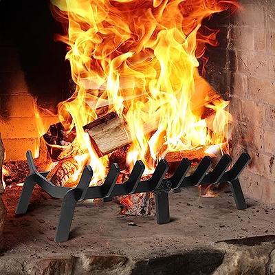 Firewood Rack Fireplace Log Holder, Matte Black Metal & Burnt