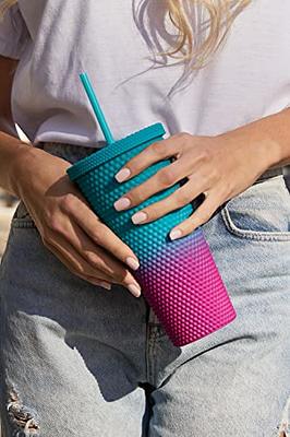 Two-Tone Matte Studded Tumbler with Lid & Straw, Reusable BPA Free Plastic  Water Bottle, Travel Friendly Water/Iced Coffee/Cold Brew/Smoothie Textured  Cold Cup, 24oz (Pink & Electric Blue) - Yahoo Shopping