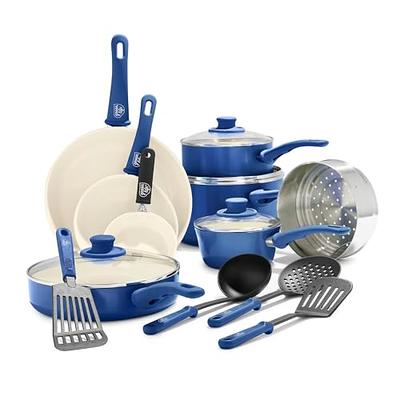 GreenLife Soft Grip Healthy Ceramic Nonstick 16 Piece Kitchen Cookware Pots  and Frying Sauce Pans Set, PFAS-Free, Dishwasher Safe, Blue - Yahoo Shopping