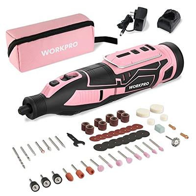 WORKPRO Pink Beginner Tool Set with 12 Inch Steel Tool Box with Wheel