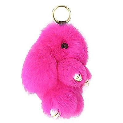 HXINFU Soft Cute Rabbit Fur Pom Pom Keychain