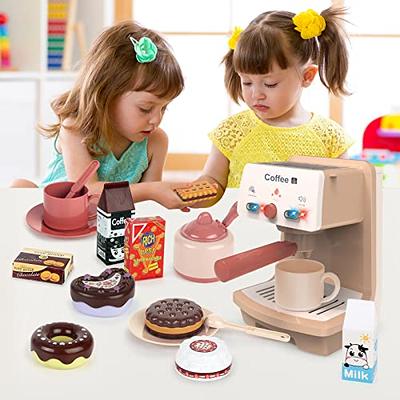 Esaierr Toddler Kids Toys Toy Coffee Machine and Donut Set Mini Ice Cream  Supermarket Boy Girl Play House Toys Dark Blue 41PCS 