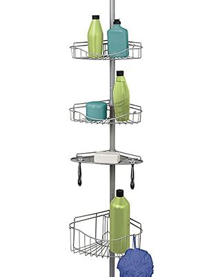 NeverRust LockTop Aluminum and Bamboo Over the Shower Caddy Satin Chrome -  Zenna Home