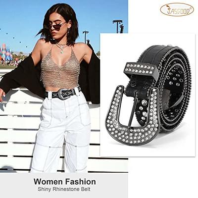 Rhinestone Studded Western Leather Belt For Men Women Vintage Bling Waist  Belts For Pants Jeans