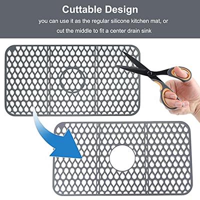 JUSTOGO Sink Protectors for Kitchen Sink,Silicone Sink Mat Grid Accessory  26 x 13 ,1 PCS Non-slip Grey Sink Mats for Bottom of Kitchen Farmhouse