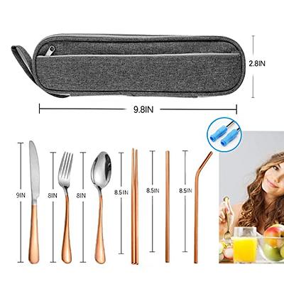 Travel Utensils, 8-Piece Reusable Utensils with Case, Travel Camping Cutlery  Set, Portable Stainless Steel Flatware Set Includes Knife, Fork, Spoon,  Chopsticks, Straws, Cleaning Brush, Rainbow