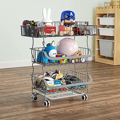 Fruit Vegetable Basket, 1Easylife 5 Tier Stackable Metal Wire Basket Cart  with Rolling Wheels, Utility Rack for Kitchen, Pantry, Garage With 2 Free