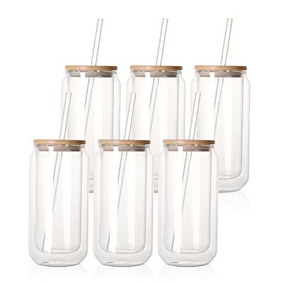 12 Pack Sublimation Glass Cups Blanks with Bamboo Lid 16 OZ Clear