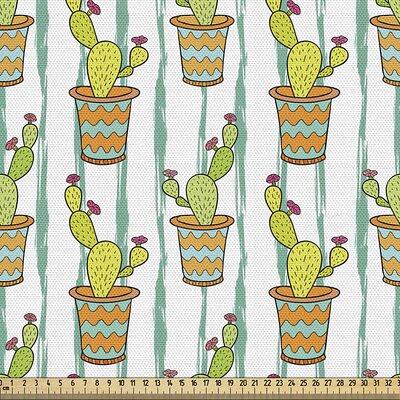 fab_49132_Ambesonne Cactus Fabric By The Yard, Vertical Lines Cartoon  Drawing Style Zigzag Chevron Pattern Flowers In Pots, Decorative Fabric For  Upho - Yahoo Shopping
