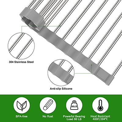 Sindax 23.7 Extra Large Dish Drying Rack, Expandable Roll Up Over The Sink  Dish Drying Rack, SUS304 Stainless Steel Multipurpose Kitchen Drainer Rack