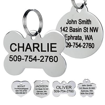 GoTags Stainless Steel Pet ID Tags Personalized Dog Tags & Cat Tags. Up to 8 Lines of Text - Engraved Front & Back. Bone Round