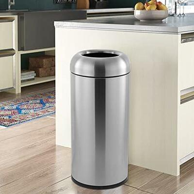 WICHEMI Trash Can Outdoor Indoor Garbage Enclosure, Commercial Trash Bin  with Lid Open Top Inside Cabinet Large Metal Garbage Can Stainless Steel