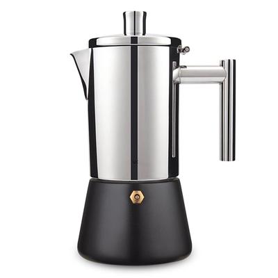 GROSCHE Milano Steel Stainless Steel Stovetop Espresso Maker Moka Pot 10 Espresso Cup size 20oz, Black/Silver