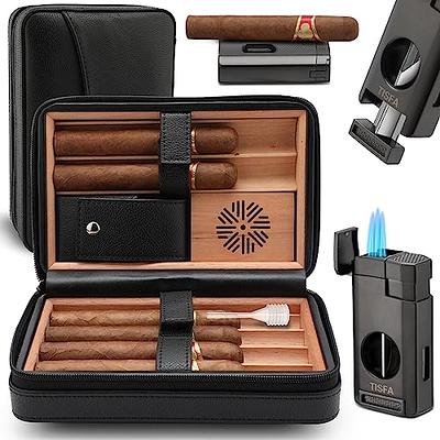 Genuine Leather Cigar Humidor Box Case travel Cigar Lighter Cutter Holder  Bag