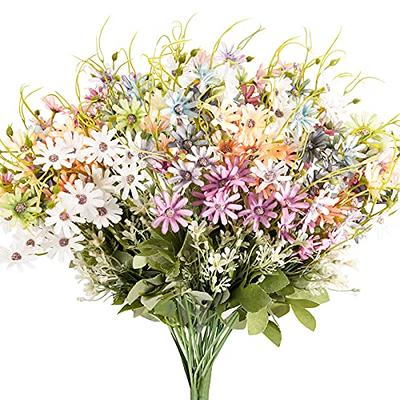 4 Bundles Artificial Daisy Flowers Outdoor UV Resistant Flowers Shrubs  Plastic Mums Flowers Fake Daisies for Wedding Cemetery Porch Window Planter  Indoor Decor (White) 