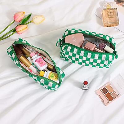 Makeup Bag Checkered Cosmetic Bag Brown Makeup Pouch 1Pcs Large Capacity Makeup  Bags and 1Pcs Pencil Case Makeup Brushes Storage Bag Travel Toiletry Bag  Organizer 