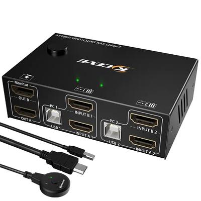 4K HDMI KVM Switch Dual Monitor 2 Port USB 2.0 Computer Control DP KVM  Switcher