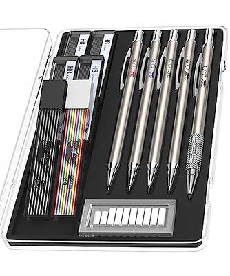 Yellow 0.9 mm Mechanical Pencil Automatic Drafting Pencil Set Metal Drawing Pencils and 4 Retractable Automatic Drafting Pencils Refills for