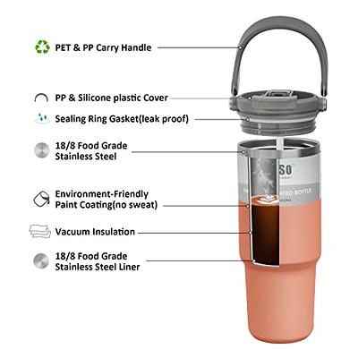 30 Oz Tumbler With Handle, Vacuum Insulated Water Bottle With 2-in-1 Lid  And Straw, Double Wall Stainless Steel Coffee Cup Travel Mug Leak Proof  Flip