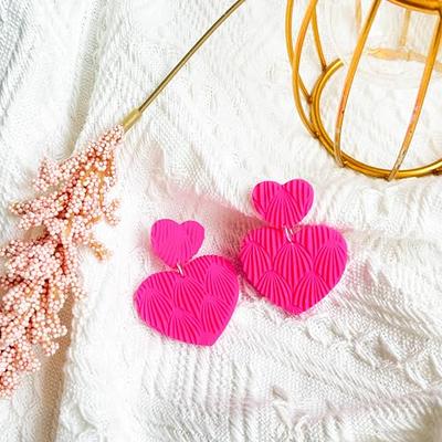 Shrandi Handmade Hot Pink Heart Earrings For Women, Cute Barbie