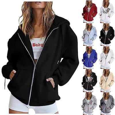 PETYCZEN Zip Up Hoodies for Women 2023 Fall Fashion Casual Long Sleeve  Oversized Preppy Sweatshirt Comfy Fleece Jackets Coat Tops Aesthetic Teen  Girls Y2K Clothes with Pockets A-Black X-Large - Yahoo Shopping