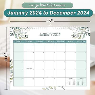 2024 Wall Calendar - Jan 2024 - Dec 2024, 12 Monthly Hanging Calendar 2024  Planner, 15 x 11.5, Spiral Binding, Yearly Overview, Holidays, Large