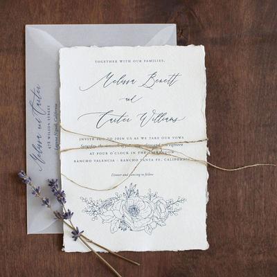 Handmade Paper Wedding Invitation, Deckled Edge Paper, Torn