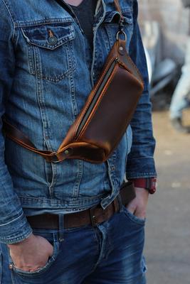 Leather Fanny Pack Mens Crossbody Bag Leather Bum Bag 