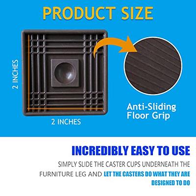  CasterMaster Non Slip Furniture Pads- 2x2 Square Rubber Anti  Skid Caster Cups, Leg Coasters- Couch, Chair, Feet, and Bed Stoppers-  Anti-Sliding Floor Protectors for Furniture (Set of 4) Brown : Tools