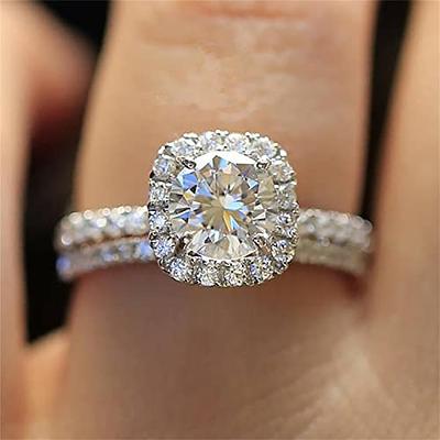 Rings for Women Girls 925 Silver Gold Ring White Rhinestone Wedding Jewelry  Ring Size 5-11 Gifts