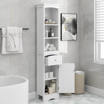 Nestfair 23.62 in. W x 11.8 in. D x 39.57 in. H White Bathroom Standing  storage Linen Cabinet with 3 Drawers and 1 Door L35523W282 - The Home Depot