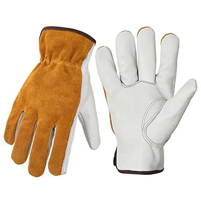 Flex Grip Leather Work Gloves Stretchable Wrist Tough Cowhide