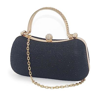 Small Black Box Clutch with Glitter & Crystal Push-Button