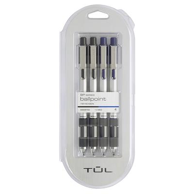 TUL Retractable Gel Pens, Fine Point, 0.5 mm, Silver Barrel, Assorted Bright Inks, Pack of 8 Pens