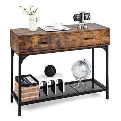 3-Tier Console Table with a Large Slide Drawer and Storage Shelves - Costway