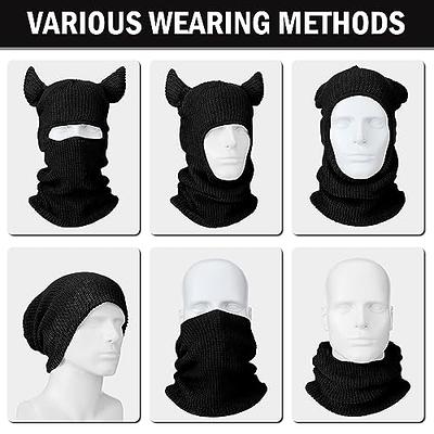 Funtery 3 Pcs 1 Hole Ski Mask with Horn Distressed Knitted Balaclava for  Halloween Winter Thermal Hat for Skiing Cycling (Black) - Yahoo Shopping