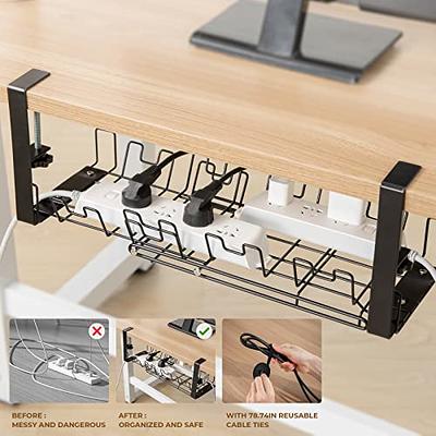 No Drill Under Desk Cable Management Tray, Desk Wire Management Cable Tray Sturdy Metal Wire Organizer Under Desk Basket for Office and Home Standing