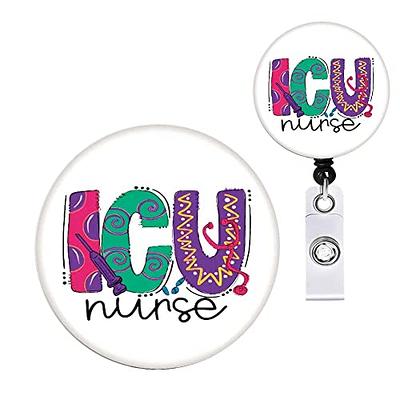 ANDGING ICU Nurse Badge Reel Cute Funny ER Badge Reels Retractable for  Nurses Badge Clip CNA