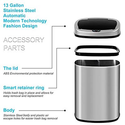 Touch Free Stainless Steel Trash Can 13 Gallon for Kitchen