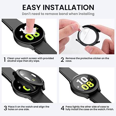 2 Pack Case for Samsung Galaxy Watch 6 40mm,Waterproof Tempered Glass  Screen Protector Accessories Hard PC Ultra-Thin Protective Cover Bumper for