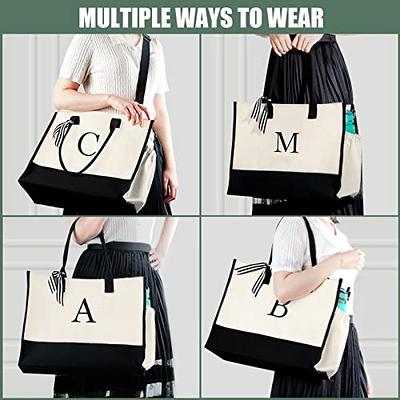 BeeGreen Personalized Birthday Gifts for Women w Inner and Side  Pouch Monogram Tote Bag w Zipper and Adjustable Shoulder Strap Embroidery  Initial Tote Bag w 13oz Canvas Beach Bag for