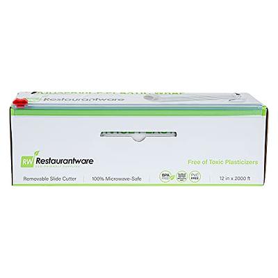 Restaurantware Base 12 inch x 2000 Feet Cling Wrap, 1 Roll Microwave-Safe Cling Film - with Removable Slide-Cutter, BPA-Free, Clear Plastic Food