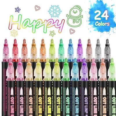 AKARUED Super Squiggles Outline Markers - 21 Color Shimmer Marker Set,  Supersquiggles Outline Marker, Glitter Metallic Marker Pens, Double Line  Marker
