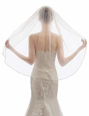 Latious 1 Tier Wedding Bride Veil Ivory Simple Fingertip Bridal Tulle Veils  with Comb for Brides and Women (Ivory)