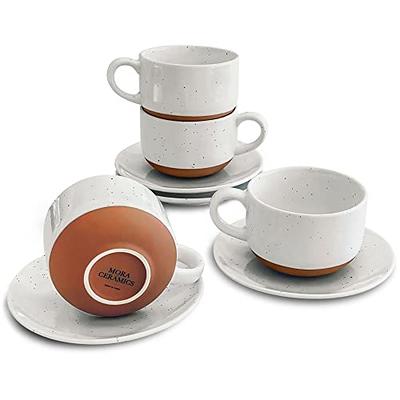 KIVY 3 oz Espresso Cups Set of 4 - Italian Style Espresso Cups and Saucers - Stoneware Espresso Cup Set - Expresso Shots Cup - Espresso Mugs 