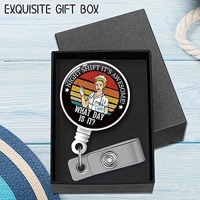 ZBBFSCSB What Day is It Night Shift It's Awesome Nurse Badge Reel with Shark  Clip Medical