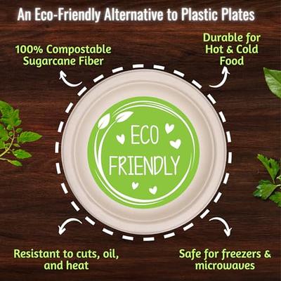 EconoHome 9 inch Compostable Plates 125-Pack - Eco-Conscious Disposable Plates Made of Bagasse or Sugarcane Fiber - Microwave, Refrigerator-Safe 